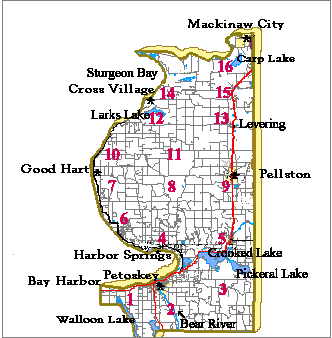 map of Emmet County, MI including the positioning of the townships