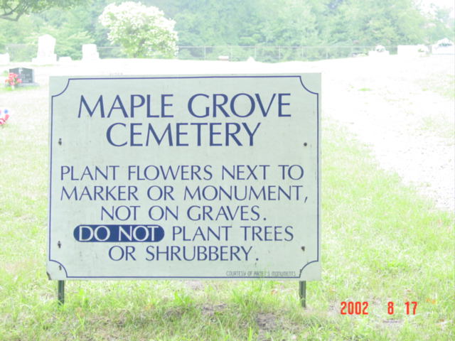 picture of the Maple Grove Cemetery sign